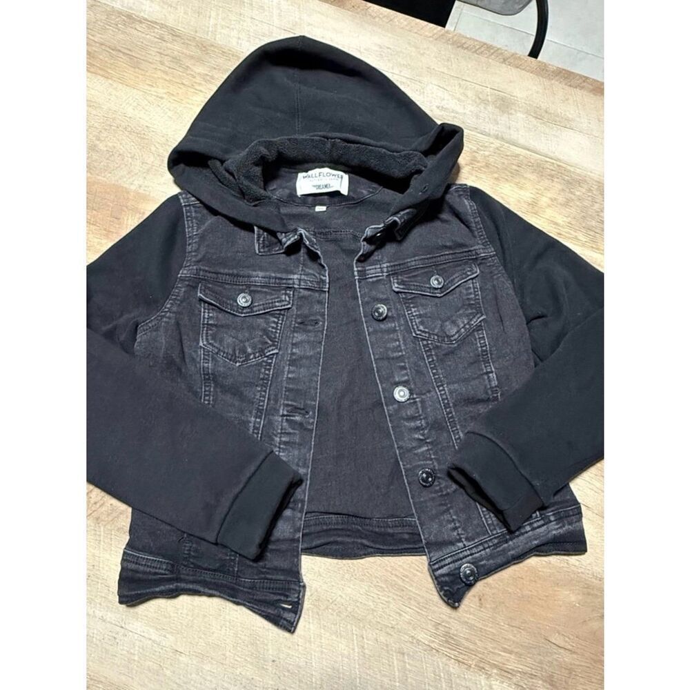 Wallflower Black Hooded Denim-Style Jacket for Kids